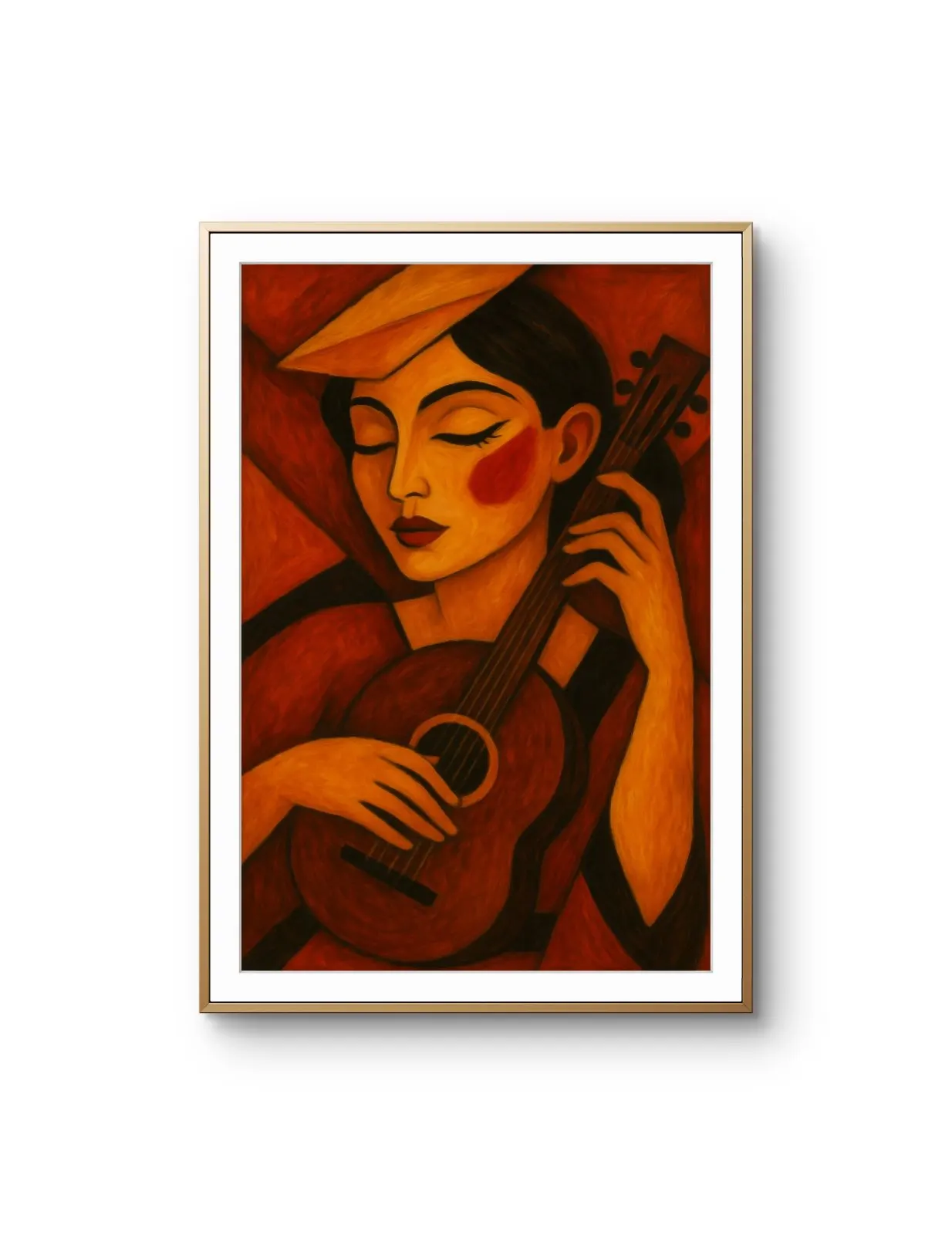 Elena Aureli - The Guitarist in Warm Tones — Mixed Media Fine Kunstdruck von Elena Aureli