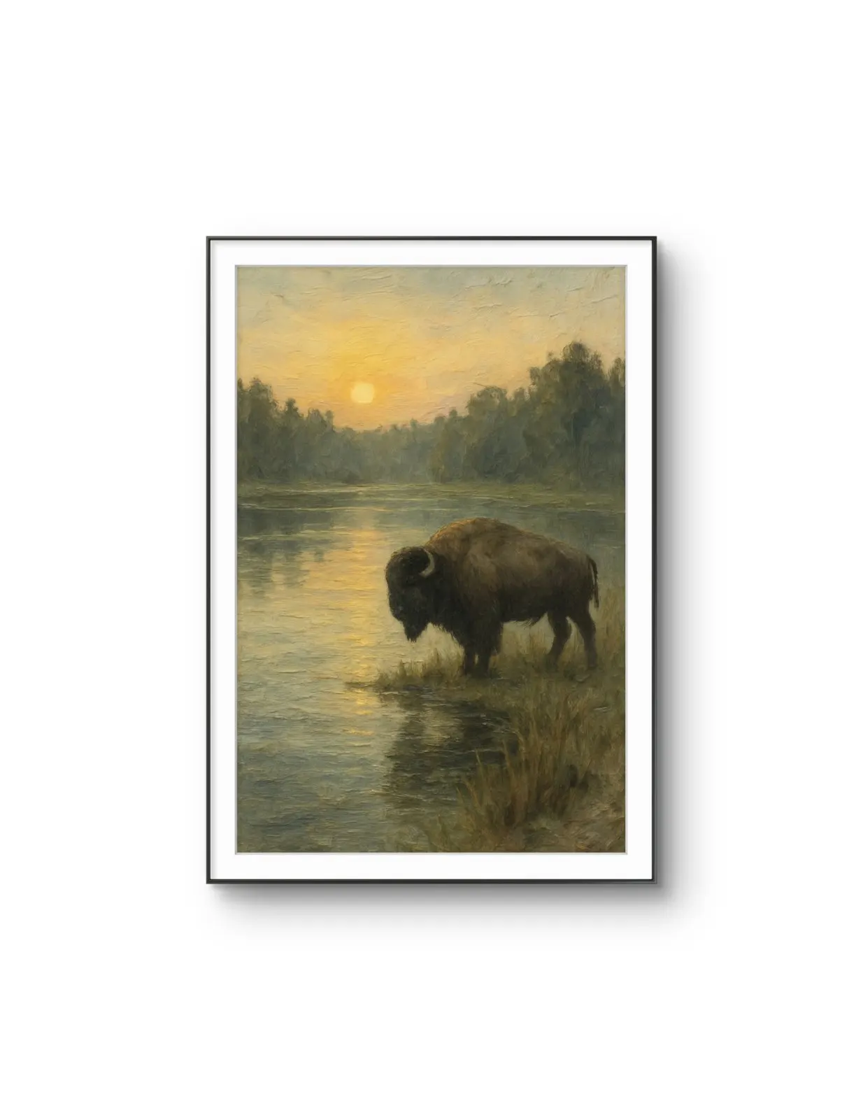 Henri des Bois - The Bison at Dawn — Mixed Media Fine Kunstdruck von Henri des Bois