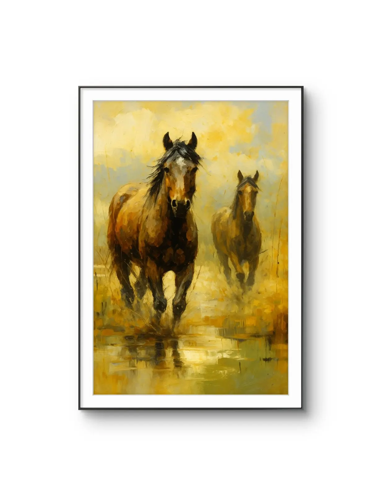 Henri des Bois - Wild Horses in the Mist — Mixed Media Fine Kunstdruck von Henri des Bois